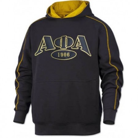 black hoodie with gold writing